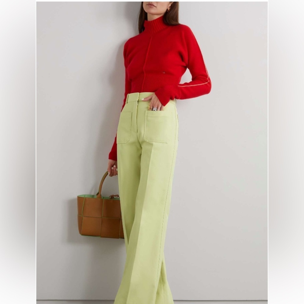 VICTORIA BECKHAM Alina Twill Wide-leg Pants NWT In Lemon